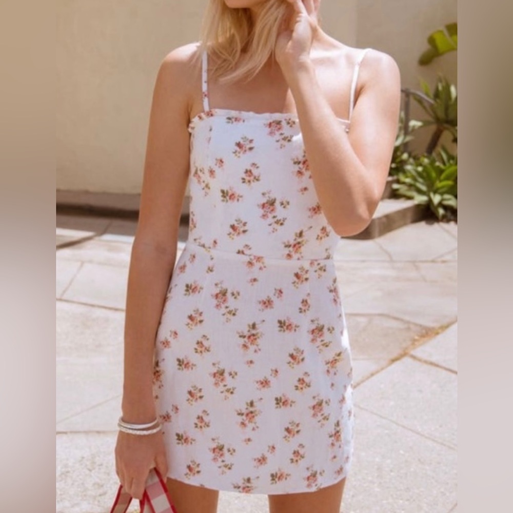 Reformation Ava Ruffle Linen Minidress